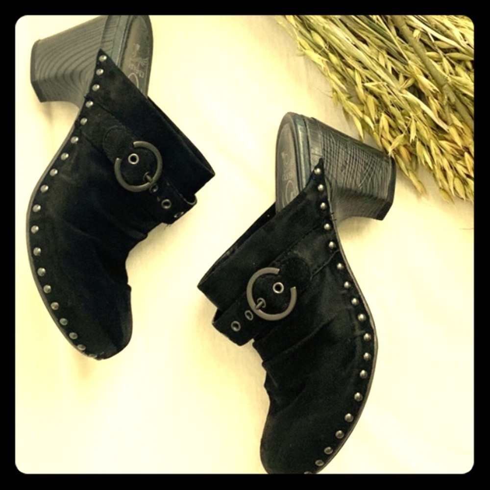 DANSKO Nadine Black Suede Heels Studded Clogs 9.5